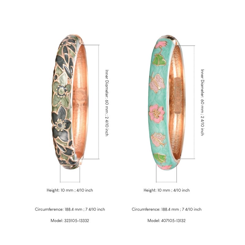 UJOY Designer Womens Couple Bangles Flower Enamel Bracelets Jewelry Box for Women Gift 55A67-55A101 Green - Image 3